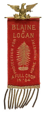 "BLAINE & LOGAN" EXCEPTIONAL 1884 CAMPAIGN RIBBON BADGE.