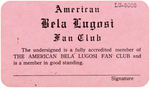 "BELA LUGOSI FAN CLUB" BUTTON & MEMBERSHIP CARD.