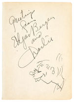 “GREETINGS FROM EDGAR BERGEN AND CHARLIE” AUTOGRAPH PAGE WITH DRAWING OF MORTIMER SNERD.