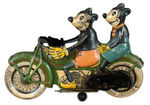 MICKEY AND MINNIE MOUSE ON MOTORCYCLE TIN WIND-UP TOY.