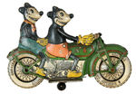 MICKEY AND MINNIE MOUSE ON MOTORCYCLE TIN WIND-UP TOY.