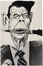 STEPHEN KRONINGER EARLY CAREER TWO PIECES OF ORIGINAL ART WITH ANTI REAGAN THEME FROM 1980/1981.