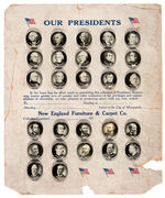 "OUR PRESIDENTS" CIRCA 1913 COMPETE SET OF ADVERTISING BUTTONS ON RARE ORIGINAL CARD.