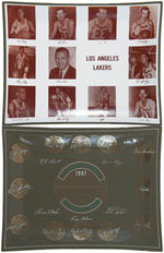 "LOS ANGELES LAKERS" GLASS TRAY PAIR.
