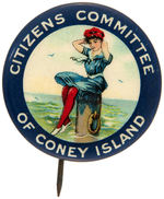“CITIZENS COMMITTEE OF CONEY ISLAND” OUTSTANDING AND RARE BUTTON.