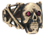 "STERLING" CROSS BONES AND SKULL WITH RED EYES RING.