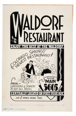 NOTED COMIC BOOK COLLECTOR EDGAR CHURCH "WALDORF RESTAURANT" ORIGINAL ADVERTISEMENT ART.