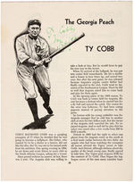 BASEBALL HALL OF FAMER TY COBB SIGNED BOOK PAGE.