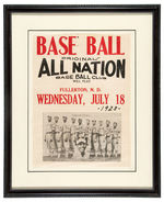 "ALL NATION BASE BALL CLUB" 1923 FRAMED SIGN WITH TEAM PHOTO.