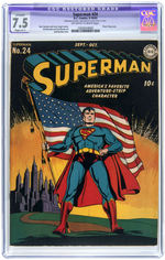 "SUPERMAN" #24 SEPTEMBER-OCTOBER 1943 CGC RESTORED APPARENT 7.5 SLIGHT (A-1) VF-.