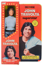 "JOHN TRAVOLTA SUPER STAR/SWEATHOGS BARBARINO" BOXED DOLL & SHRINK-WRAPPED GUITAR.