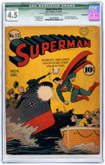 "SUPERMAN" #13 NOVEMBER-DECEMBER 1941 CGC QUALIFIED 4.5 VG+.