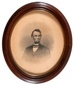 "PHOTO BY BRADY" LARGE OVAL PRINT OF LINCOLN C. 1864 IN ORIGINAL WALNUT FRAME.