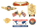 COLLECTION OF SEVEN WWII PINS INCLUDING "REMEMBER PEARL HARBOR."