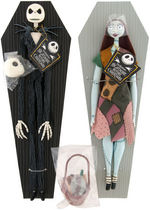 "THE NIGHTMARE BEFORE CHRISTMAS" JACK SKELLINGTON AND SALLY DOLLS COFFIN-BOXED LOT OF 4.