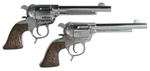 “ROY ROGERS” LEATHER GUN BELT/MATCHING SPURS/WRIST CUFFS/HOLSTERS W/CAP GUN REVOLVERS BY SCHMIDT.