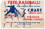 “CRANE BASEBALL BUTTONS” COMPLETE 1965 SET PINNED TO PAPER WITH COUPON.