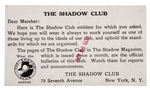 "THE SHADOW CLUB" PREMIUM LAPEL STUD CARD.