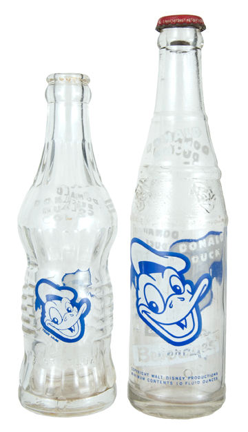 Vintage Donald Duck Beverages Walt Disney Soda Pop Cola Embossed Glass Bottle 