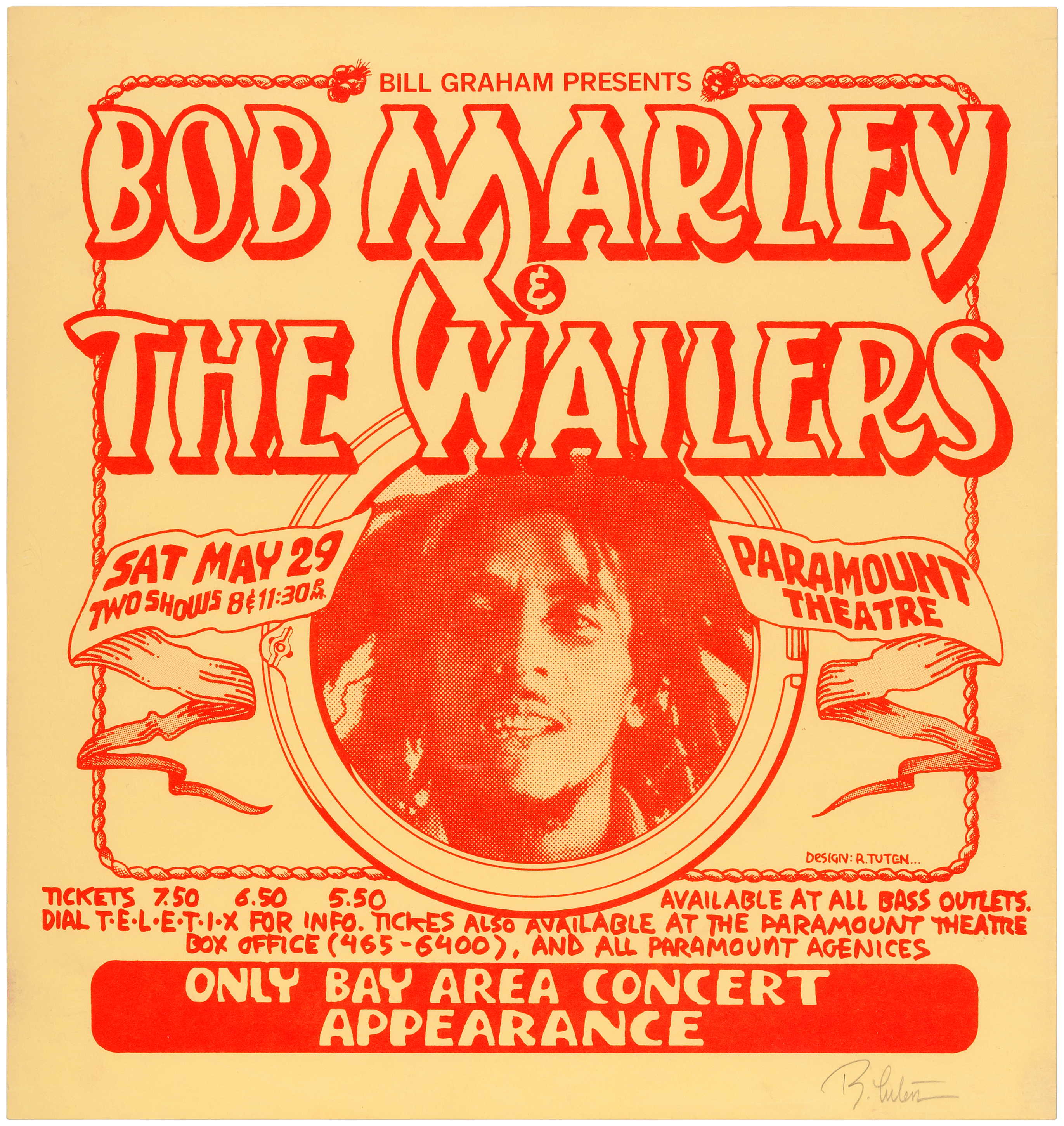 BOB MARLEY 1978 Concert Poster SPECTRUM PHILADELPHIA PA POLE
