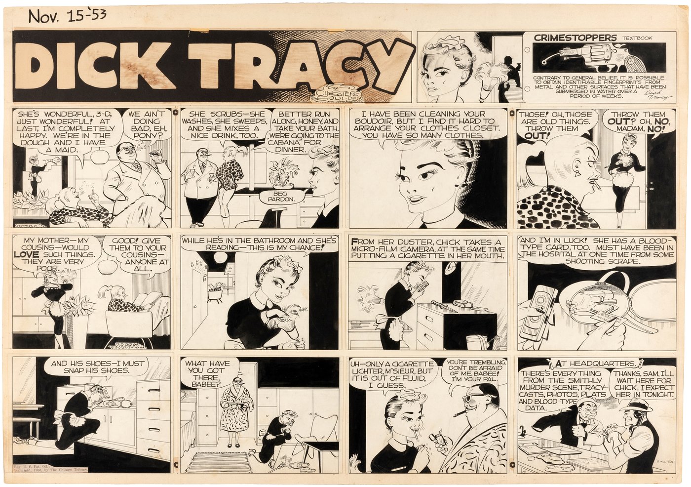 Hake's - DICK TRACY 1953 SUNDAY PAGE ORIGINAL ART BY CHESTER GOULD.