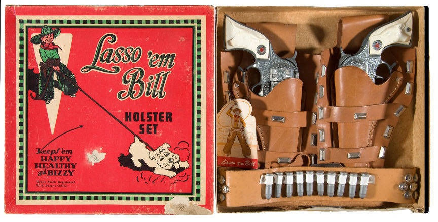 Sold at Auction: Pair of vintage Hubley Cowboy metal cap gun revolver  pistols w/ white steer head plastic handles.