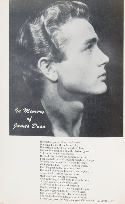 Hake&#39;s - JAMES DEAN COMMEMORATIVE PAGE IN 1956 HIGH SCHOOL YEARBOOK.