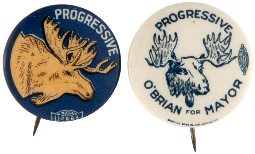 TEDDY ROOSEVELT Progressive Bull Moose 7/8" political campaign button pin 