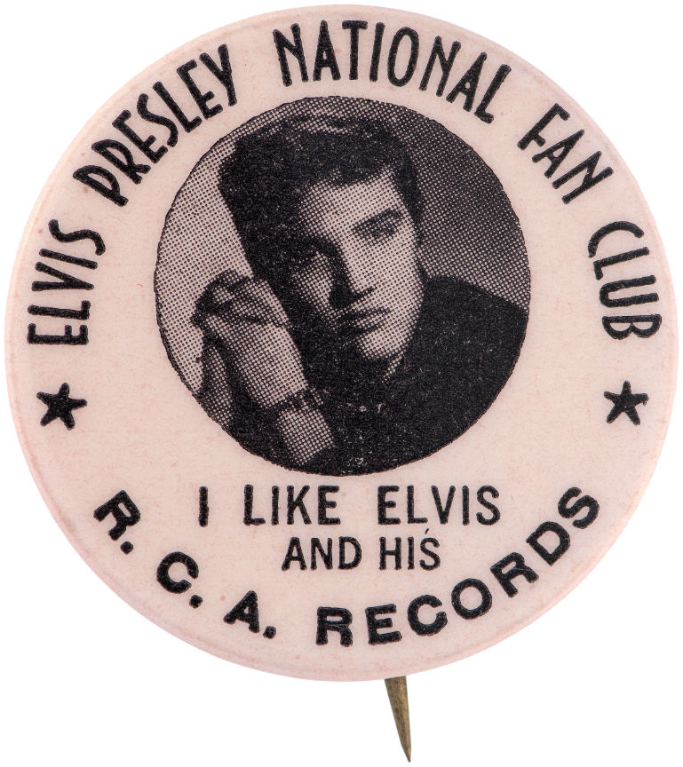 ELVIS PRESLEY Fan Club 1.75" E.P 1956 Pin-on Button Ent 