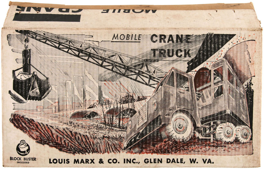 Sold at Auction: Vintage Louis Marx and Co large steel mobile crane truck  1950's antique green, in need of restoration